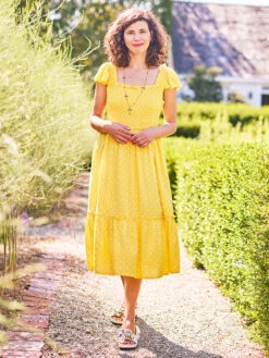 Sunny Dot Smocked Dress -Clothing Sales 2024 DRA5550R Yellow April Cornell Dress 1
